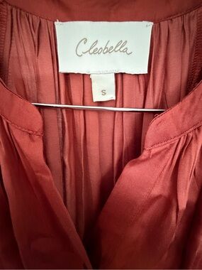 Cleobella Rust-Tone Pleated V-Neck Dress